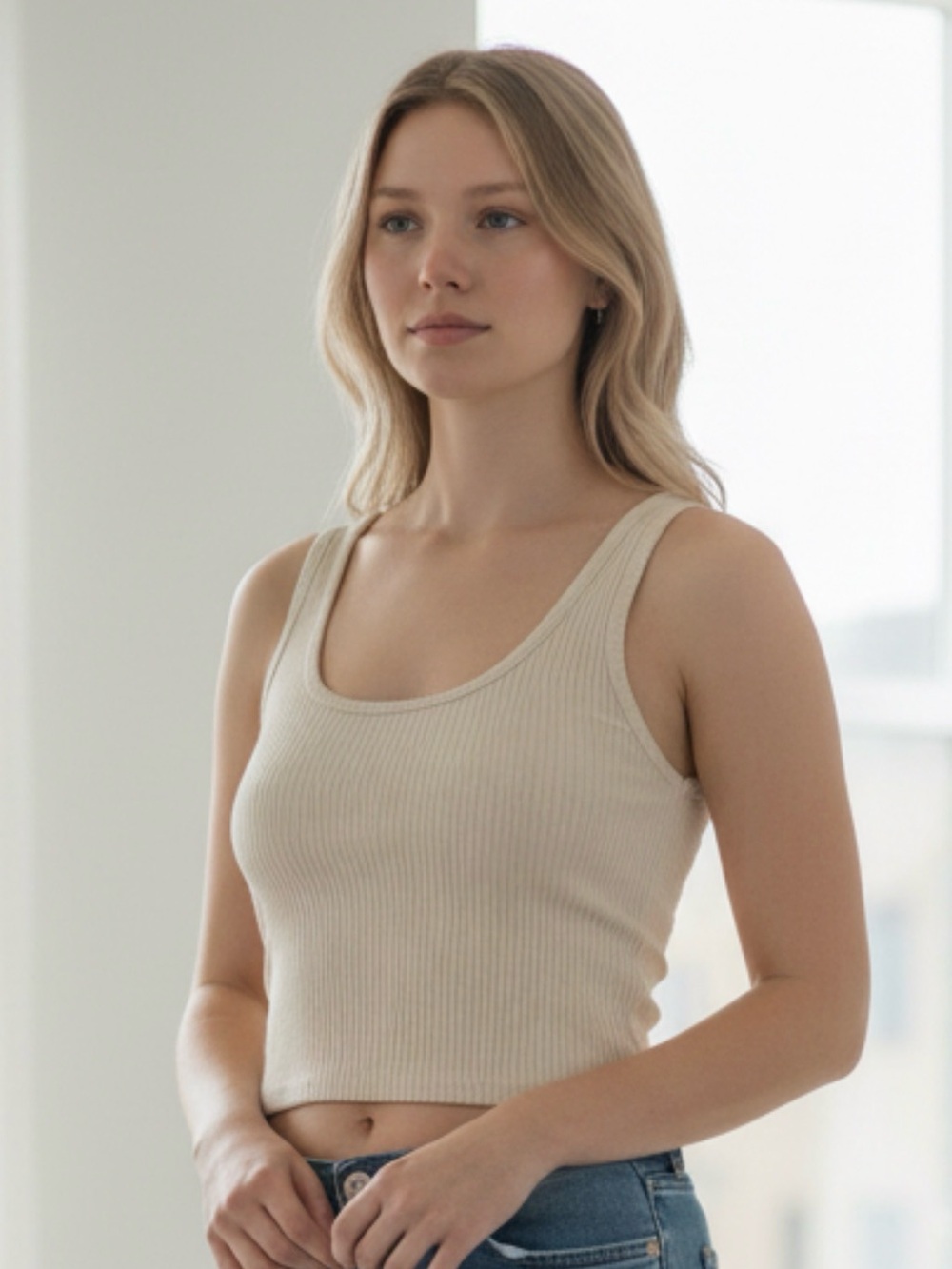 Wilfred Ribbed Tank Top in Beige-Cream